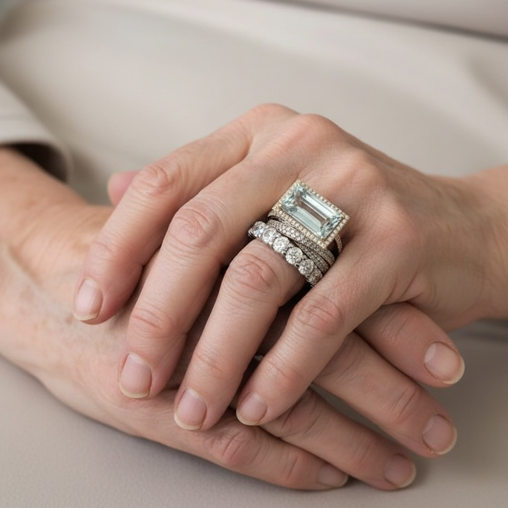 Conjunto Vintage de Inele din Argint cu Turcoază din Sticlă