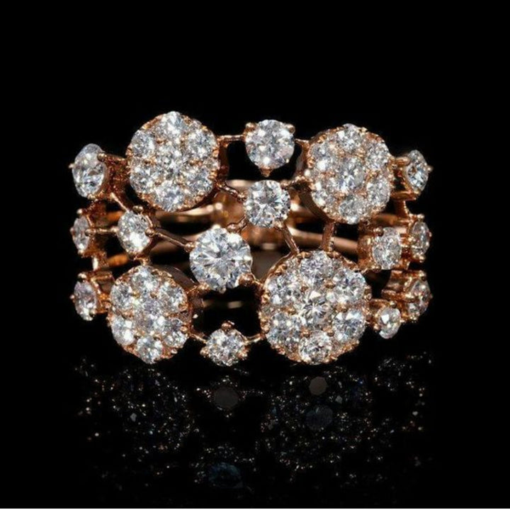 Inel Roz Aurit Vintage cu Pietre Incrustate Strălucitoare