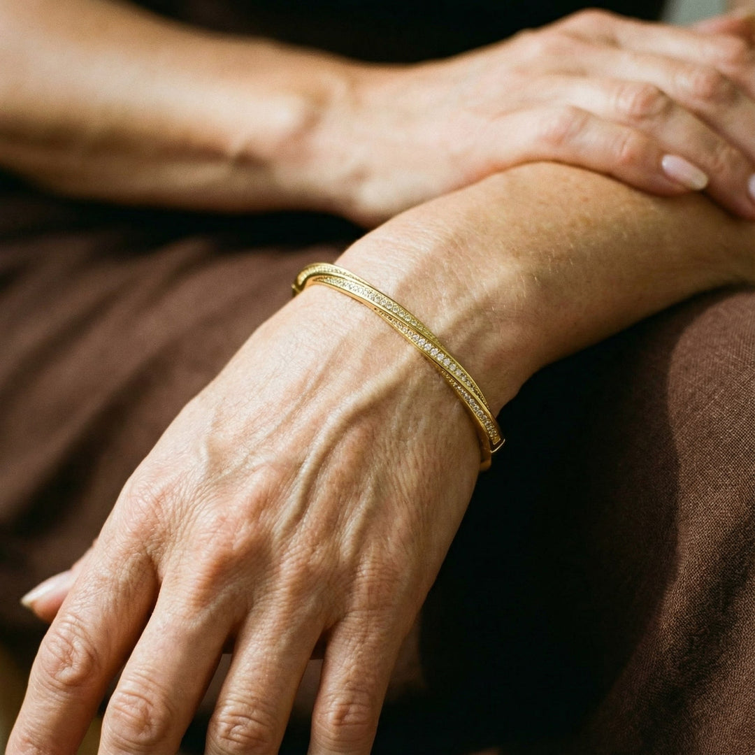 Brățară elegantă din cristal cu două rânduri din aur