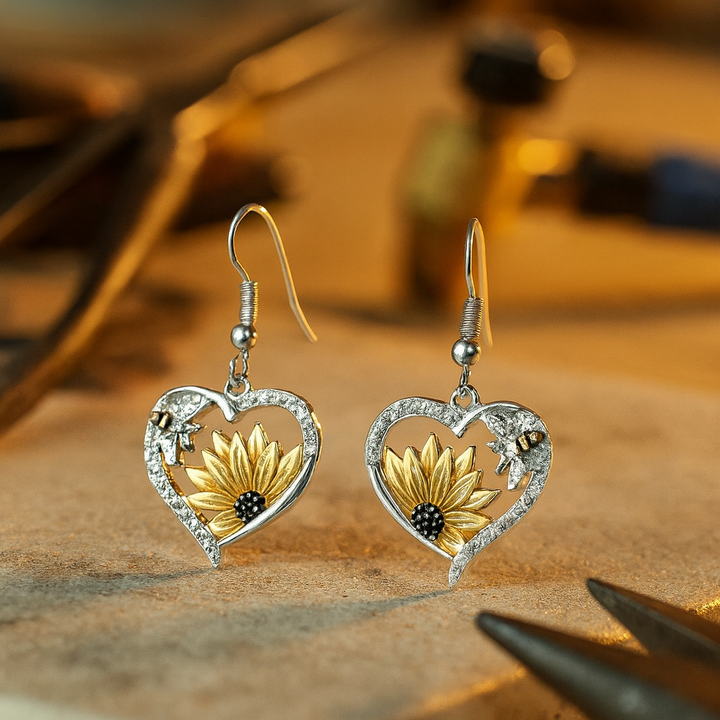 Cercei Pendiți Vintage Boho cu Floarea Soarelui și Inimă de Albină