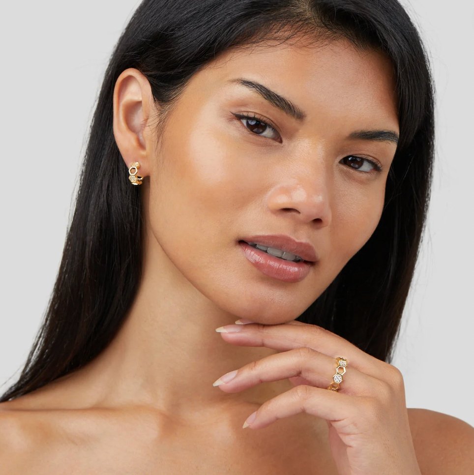 Inel Favo de Mel din Aur și Cristal