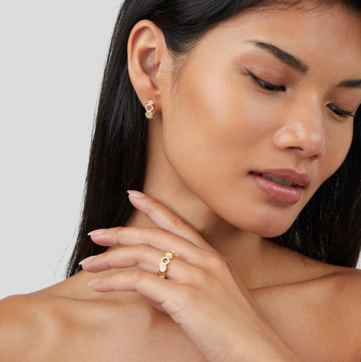 Inel Favo de Mel din Aur și Cristal