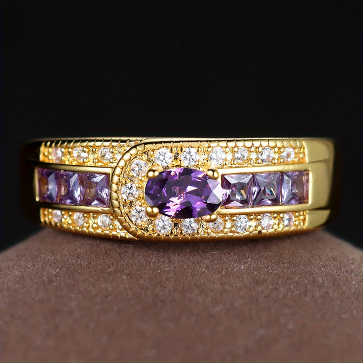 Inel Vintage Aurit cu Zirconie Violetă
