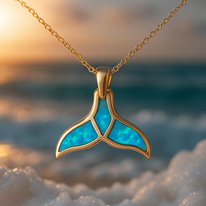 Inel Aurit cu Coada de Delfin și Opal Albastru